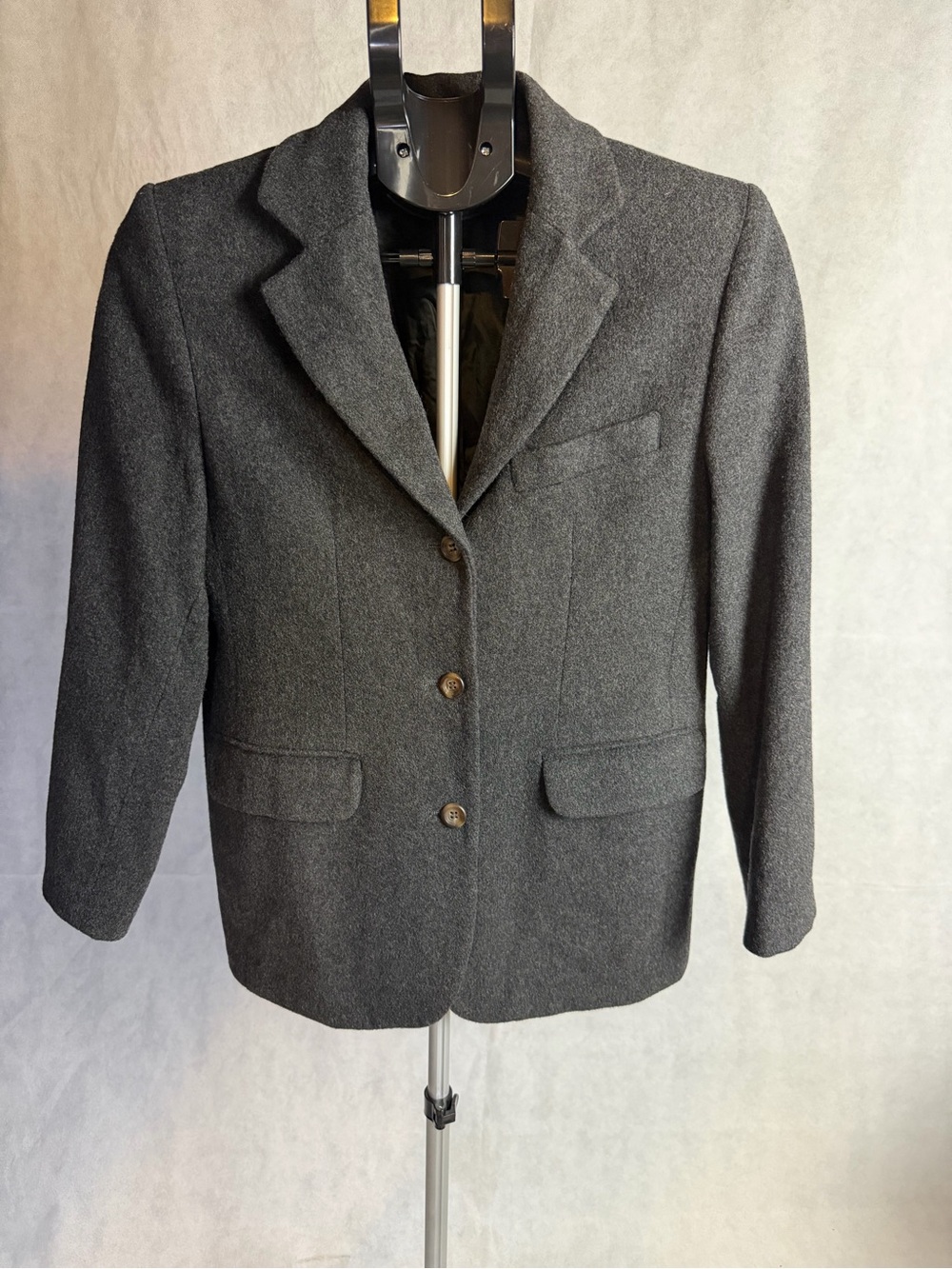 L.L.Bean Wool Cashmere Blazer Charcoal Gray Tailored Jacket Size 4 Made in U